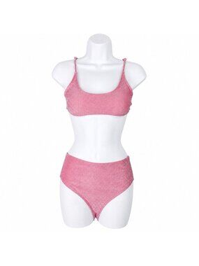 SHEIN Bikini Set M  Pink Metallic Shimmer Lurex Glitter Cami Disco Barbie